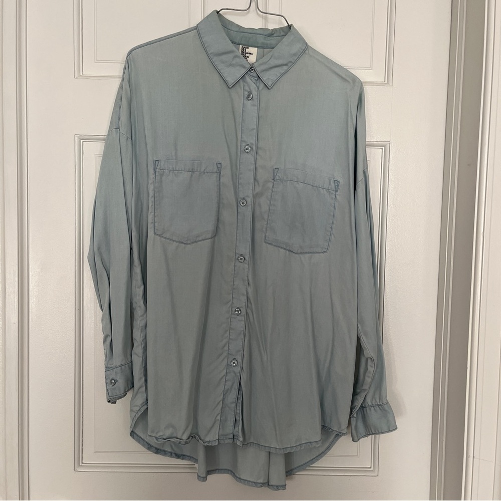 H&M Women’s Sky Blue Casual Button Down Shirt